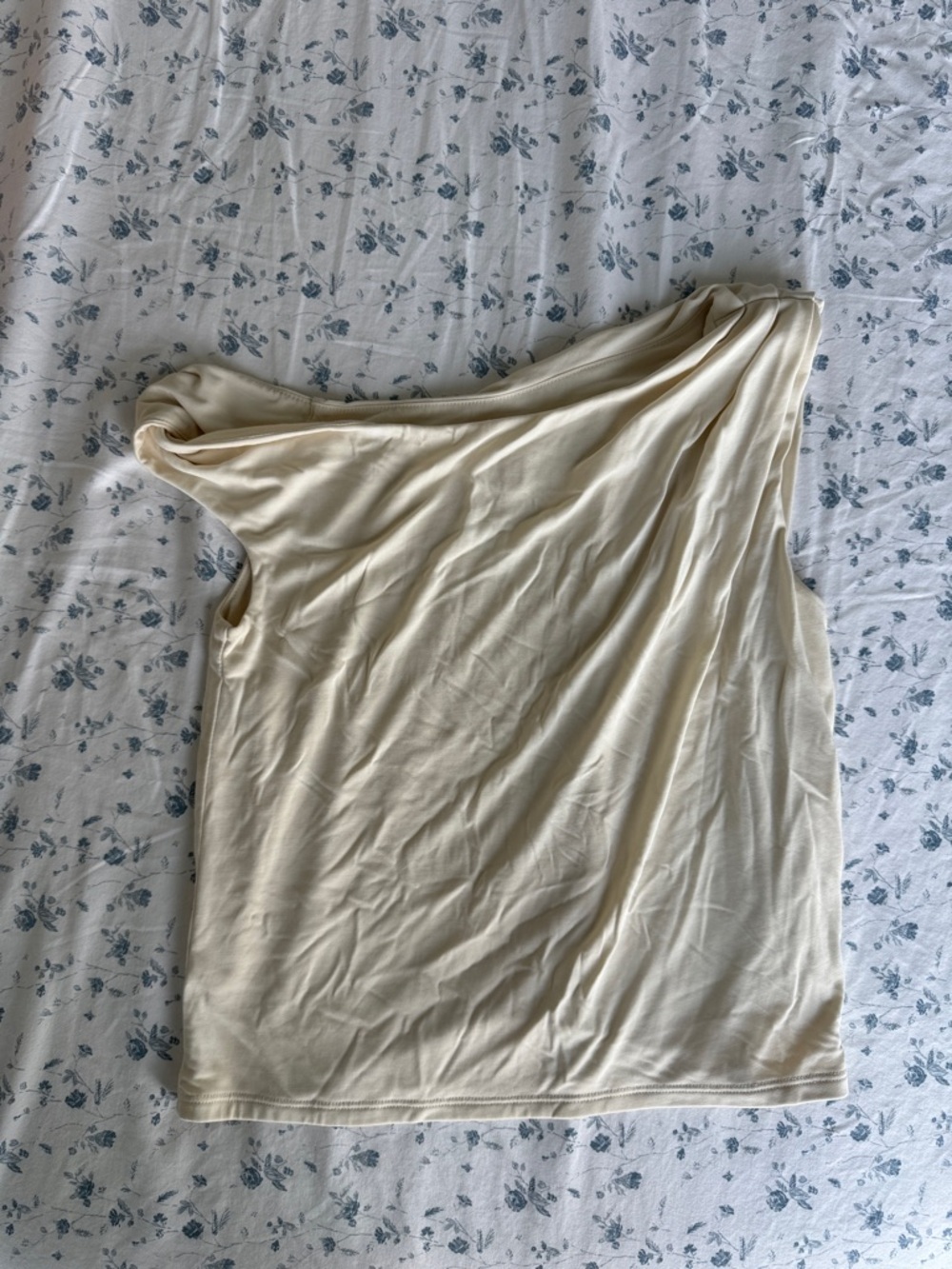 Asymmetrical Cream One-Shoulder Tank Top